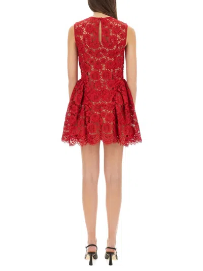 Self-portrait Red Fine Lace Pearl Mini Dresses Red In Red