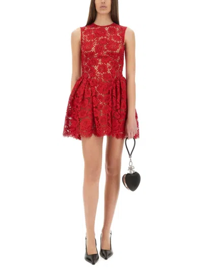 Self-portrait Red Fine Lace Pearl Mini Dresses Red In Red