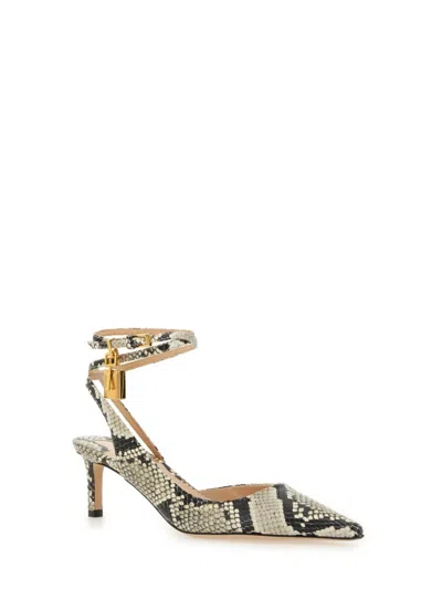 Tom Ford Padlock 55 Snake-effect Slingback Sandals In Neutrals