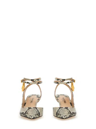 Tom Ford Padlock 55 Snake-effect Slingback Sandals In Neutrals