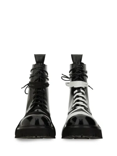 Moschino Glossy Leather Lace-up Boot With Sole In Black