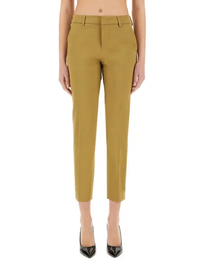 Pt Torino Slim Fit Cropped Trousers With Side Pockets In Brown