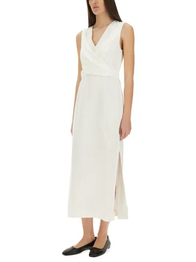 Brunello Cucinelli Wrap-effect Maxi Dress With Deep V-neckline In White