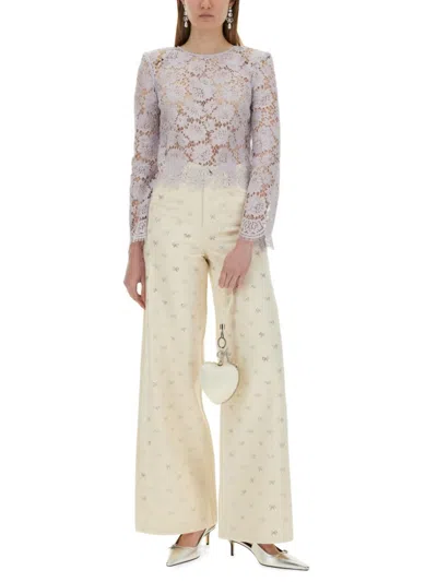 Shop Self-portrait "bow" Jeans In Neutrals
