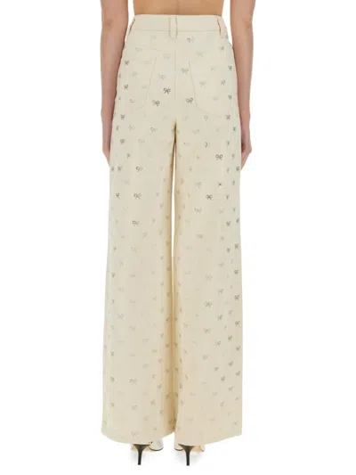 Self-portrait Self Portrait Women Cream Denim Diamante Bow Jeans In Neutrals