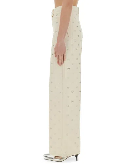 Self-portrait Self Portrait Women Cream Denim Diamante Bow Jeans In Neutrals