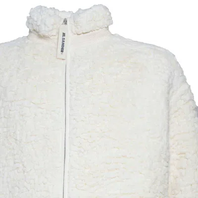 Jil Sander Natural White Cotton Fleece Jacket In White