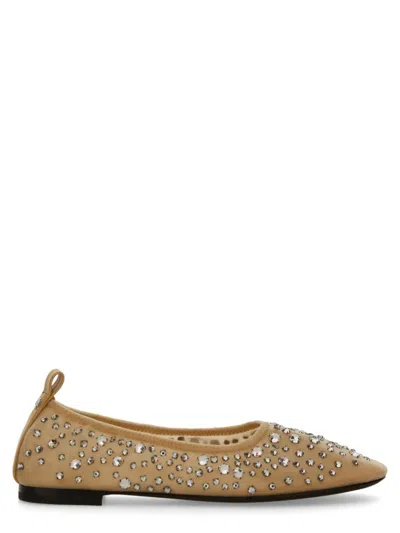 Tory Burch Beige Ballet Flats With All-over Crystals Application In Tech Fabric Woman In Neutrals
