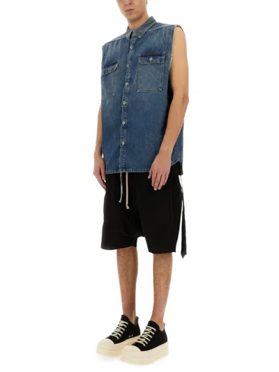 Rick Owens Drkshdw Indigo Hollywood Sl Tommy Jumbo Denim Overshirt In Black