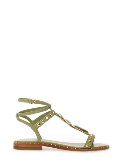 Ash Strappy Green Sandals With Gemstone Embellishments In Neutrals