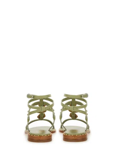 Ash Strappy Green Sandals With Gemstone Embellishments In Neutrals