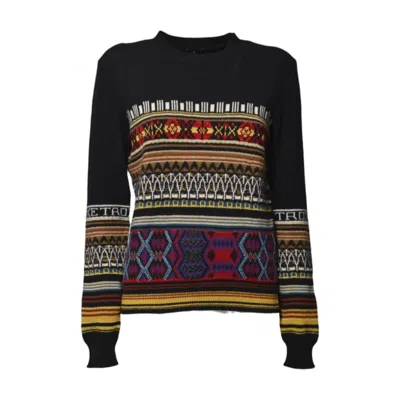 Etro Black Wool Crewneck Sweater With Jacquard Pattern In Black