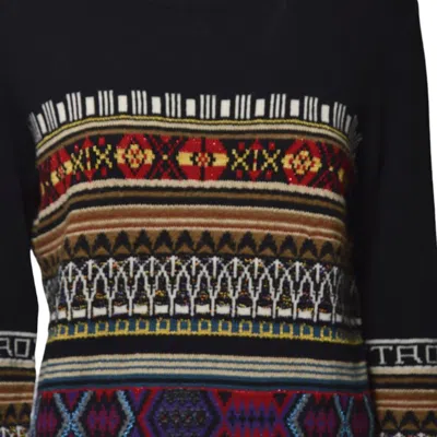 Etro Black Wool Crewneck Sweater With Jacquard Pattern In Black