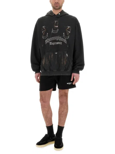 Represent Black Hoodie With Fixed Hood And Maxi Print On The Front In Cotton Man In Black