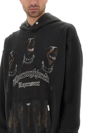 Represent Black Hoodie With Fixed Hood And Maxi Print On The Front In Cotton Man In Black