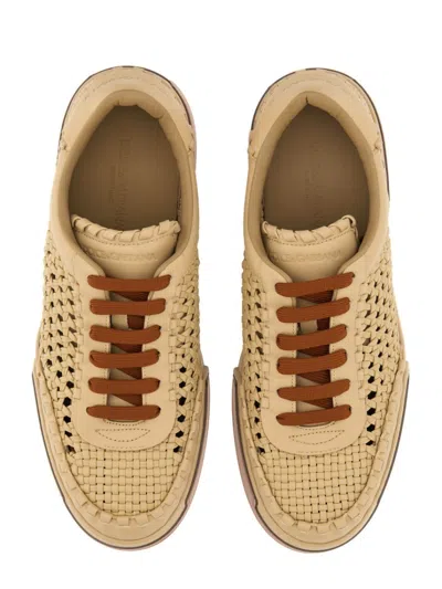 Dolce & Gabbana Cappuccino Leather Portofino Sneakers In Brown