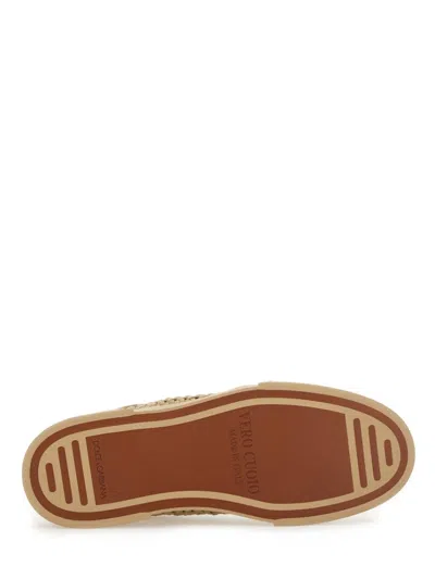 Dolce & Gabbana Cappuccino Leather Portofino Sneakers In Brown