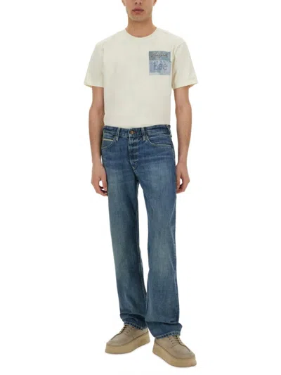 Paul Smith Denim Jeans With Belt Loops And Contrast Stitching In Blue