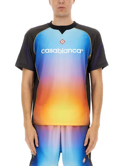 Casablanca Mesh Gradient Football T-shirt With Contrast Piping In Brown
