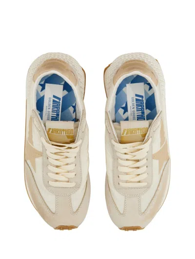 Golden Goose Running Marathon Nylon And Leather Upper Printed Star Leather Spur And Heel In Neutrals