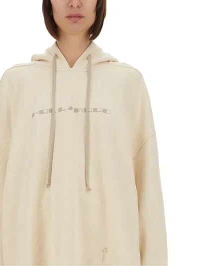 Rick Owens Drkshdw Graphic Print Hooded Sweatshirt In Neutrals