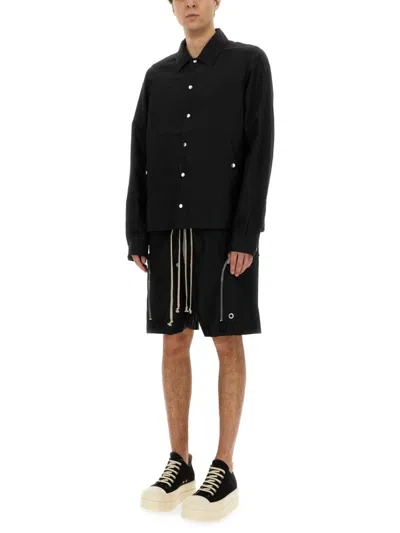 Rick Owens Drkshdw Drawstring Button-up Overshirt In Black