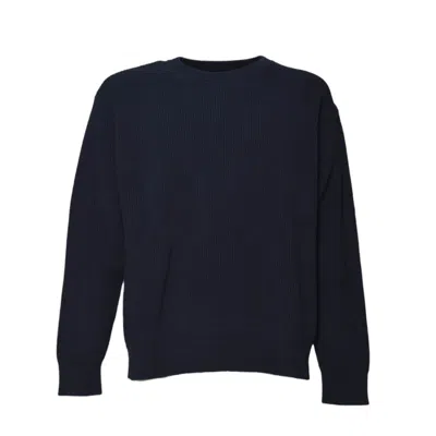 Jil Sander Blue Ribbed Cotton Oversized Crewneck Sweater In Black