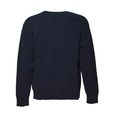 Jil Sander Blue Ribbed Cotton Oversized Crewneck Sweater In Black