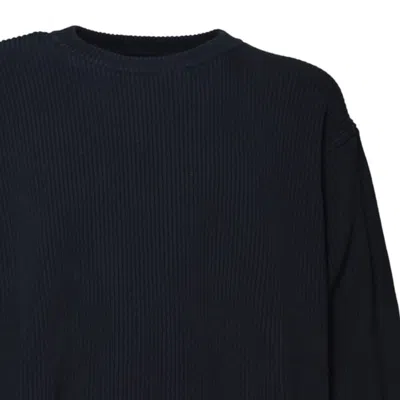 Jil Sander Blue Ribbed Cotton Oversized Crewneck Sweater In Black