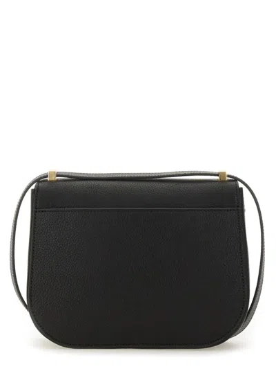 Ferragamo Geometric Lines Leather Shoulder Bag In Black