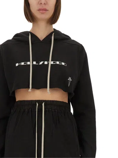 Rick Owens Drkshdw Drkshdw By Rick Owens Cropped Black Sweatshirt In Black