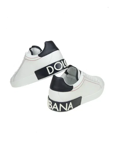 Dolce & Gabbana Portofino Leather Sneakers With Rubberized Logo Shoes In Purple