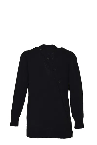 Jil Sander Black Wool Cardigan With Buttons In Black