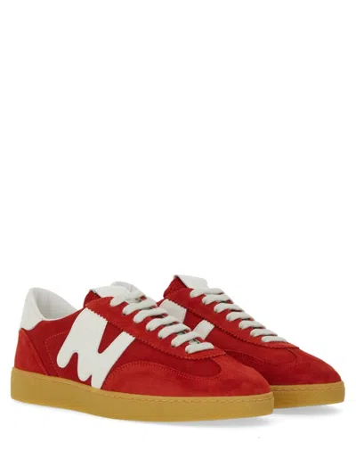Msgm Retro Low-top Suede Sneaker With Contrast Sole In Red