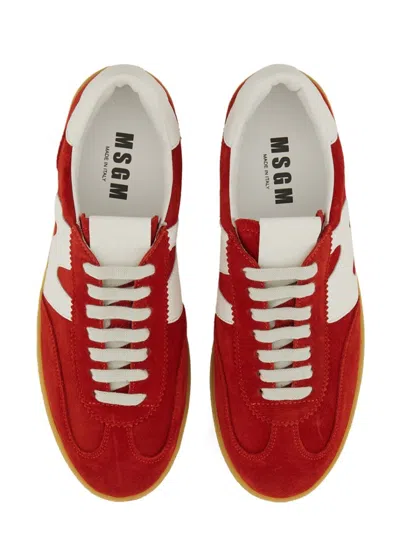 Msgm Retro Low-top Suede Sneaker With Contrast Sole In Red