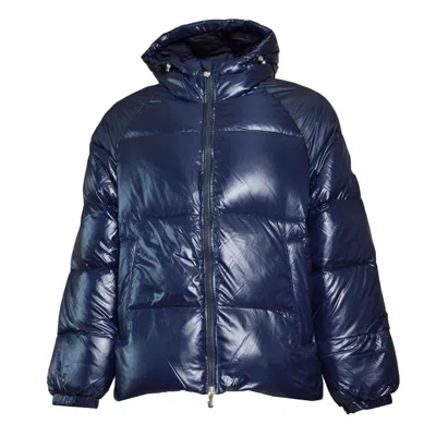 Pyrenex Blue Nylon Sten Shiny Puffer Jacket With Hood In Black
