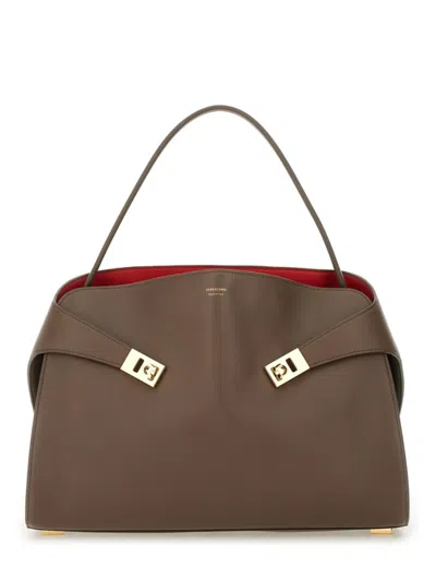 Ferragamo Two-tone Structured Medium Shoulder Bag In Grey