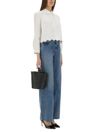 Shop Patou Short Scalloped Poplin Shirt In White