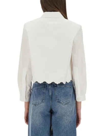 Patou Cropped Scalloped Shirt In Organic Cotton Poplin In White