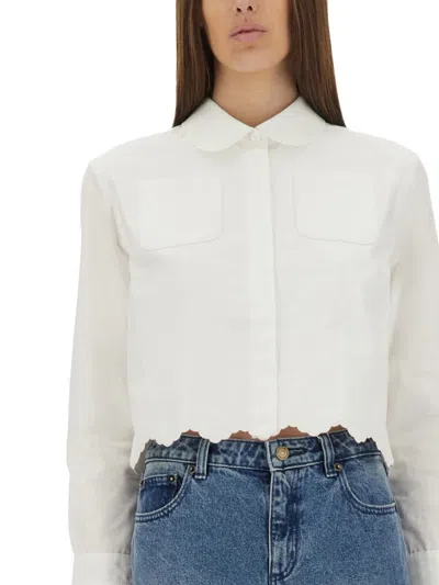 Patou Cropped Scalloped Shirt In Organic Cotton Poplin In White