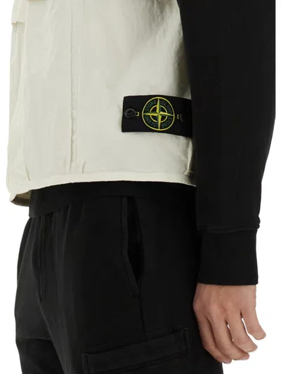 Stone Island Logo Sleeveless Vests With Button And Side Pockets In Neutral