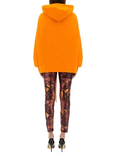 Versace Jeans Couture Hoodie With Logo And Crystals In Orange