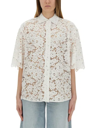 Michael Michael Kors White Beaded Shirt With All-over Floral Embroidery In Tech Fabric Woman In Grey