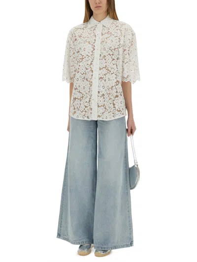 Michael Michael Kors White Beaded Shirt With All-over Floral Embroidery In Tech Fabric Woman In Grey