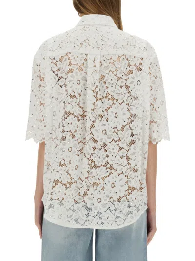 Michael Michael Kors White Beaded Shirt With All-over Floral Embroidery In Tech Fabric Woman In Grey
