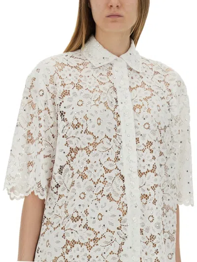 Michael Michael Kors White Beaded Shirt With All-over Floral Embroidery In Tech Fabric Woman In Grey