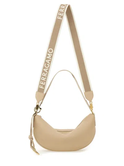 Ferragamo Zippered Shoulder Bag In Neutrals