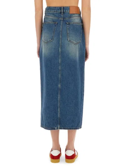 Msgm High-waisted Denim Skirt With Front Slit In Blue