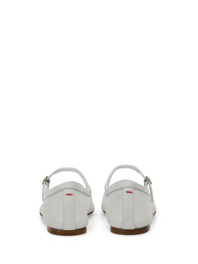 Aeyde Round Toe Ballerina Shoes With Contrast Piping In White