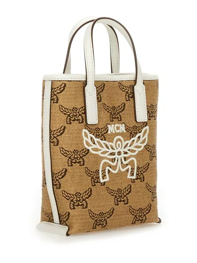 Mcm Structured Tote Bag With Distinctive Embroidery In Neutrals